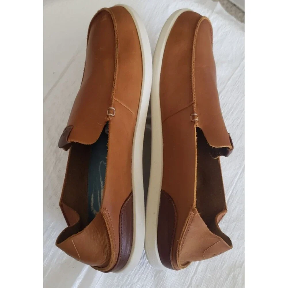 Olukai Nalukai 10379-FX19 Drop In Heel Brown Leather Loafer Slip On Men's SZ 10